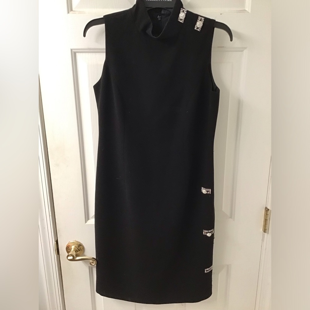 RICKIE FREEMAN FOR TERI JON EVENING DRESS RHINESTONES GUC BLACK 17.5 PIT TO PIT